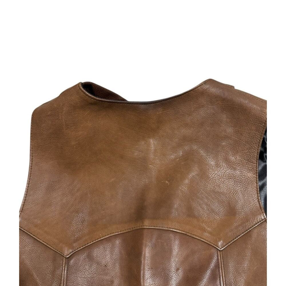 Tribe America Leather Vest Mens Size 46 Brown Buffalo Nickel Snaps Lined USA - Picture 9 of 14